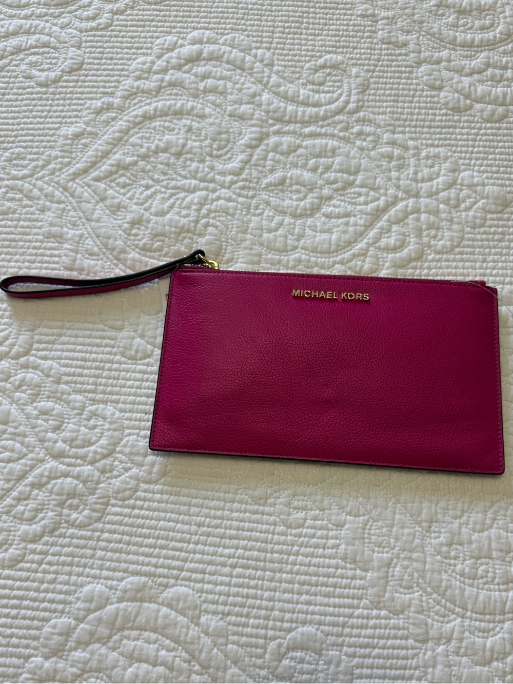 Michael Kors Magenta Leather Wristlet Clutch with Gold Hardware